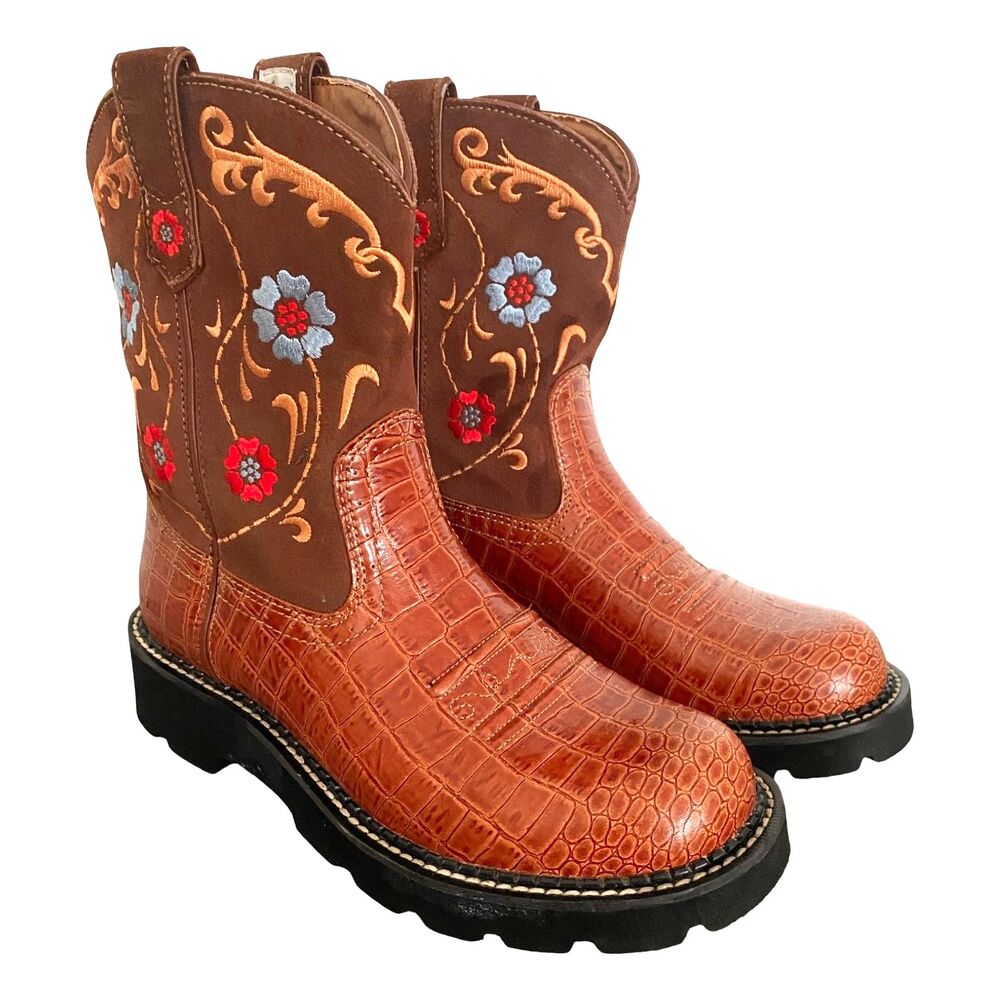 Ariat Fatbaby Embroidered Women's Boots 8.5 B Brown Leather Round Toe Chunky